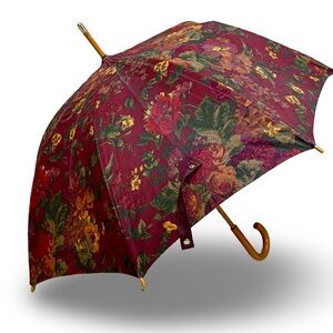 Vintage Lauren Ralph Lauren Floral Burgundy Autumn Tapestry Umbrella